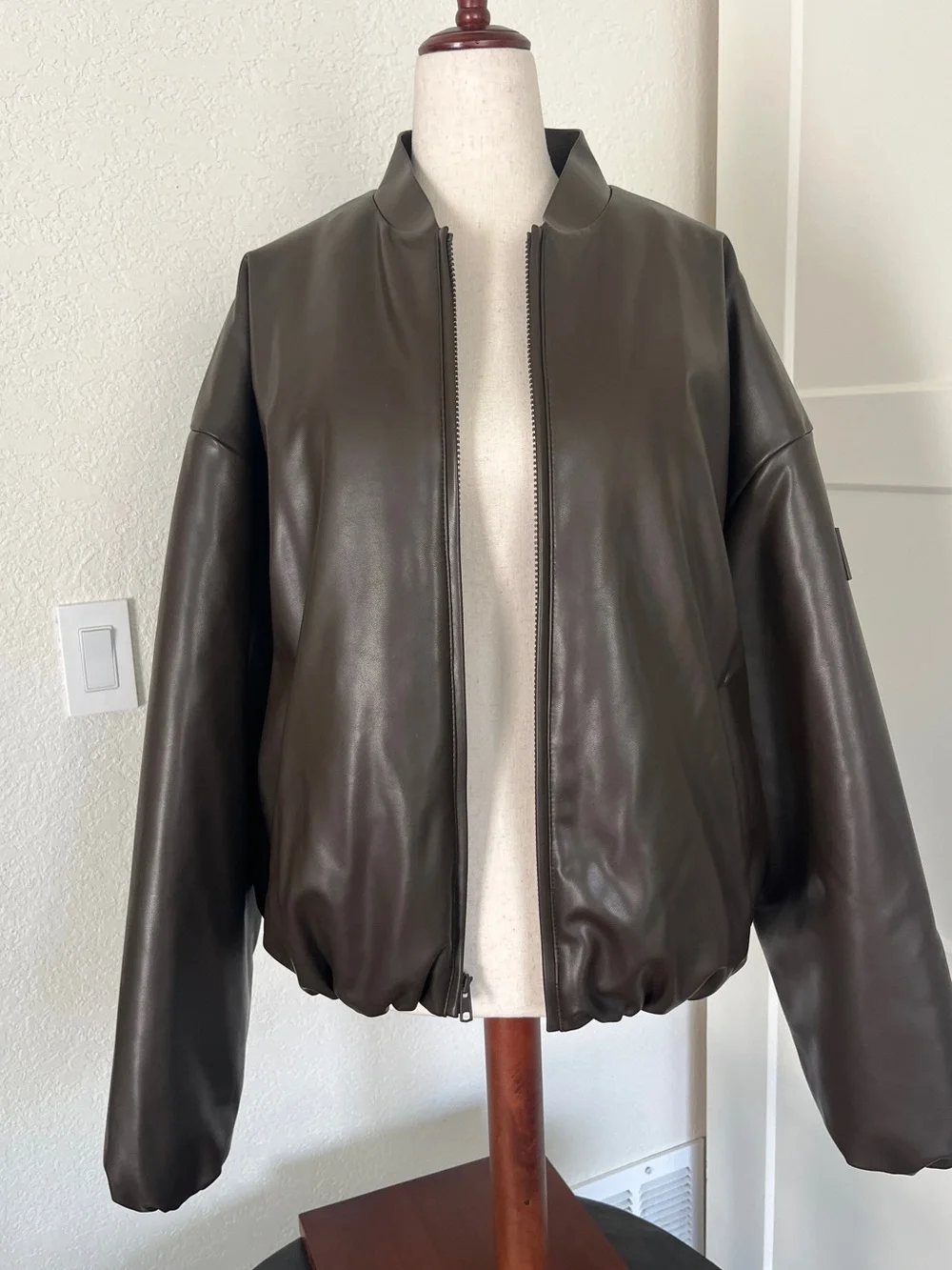 Alo Faux Leather Premier Bomber in Espresso